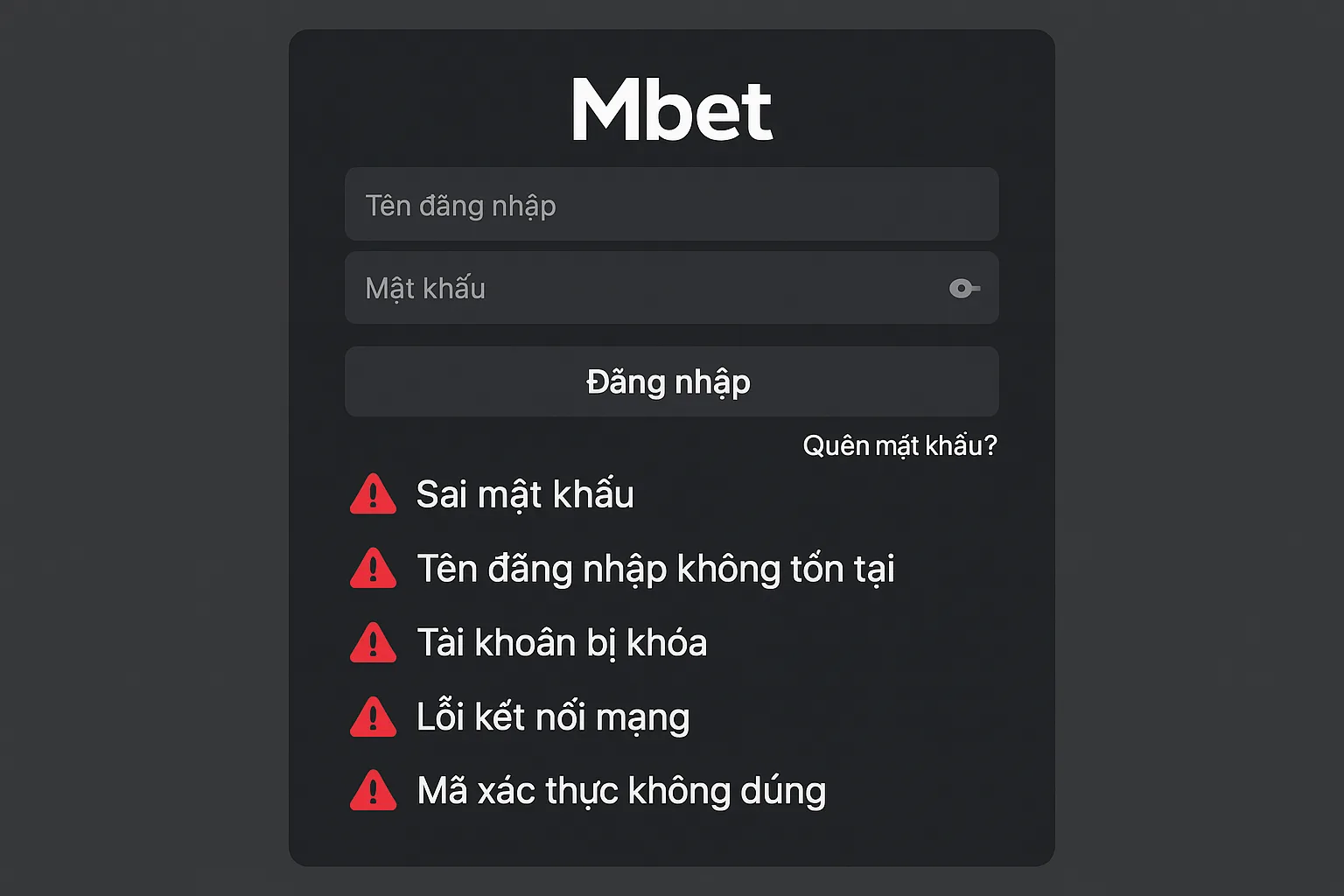 Một số lỗi đăng nhập thường gặp tại Mbet